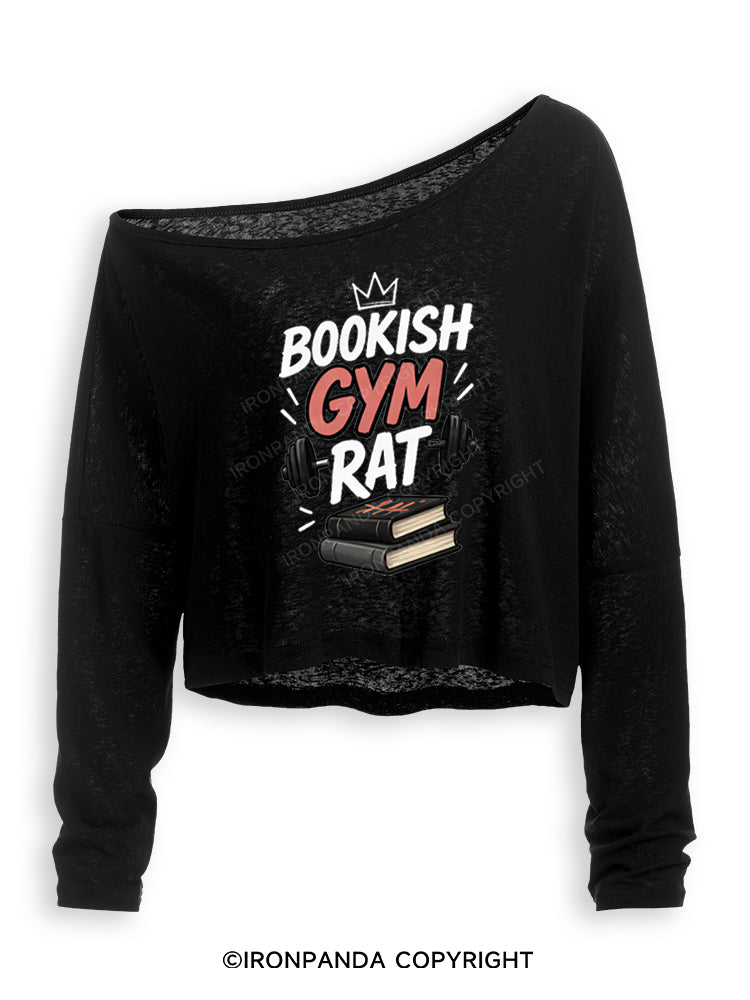BOOKISH GYM RAT Off Shoulder Long Sleeve Crop Top