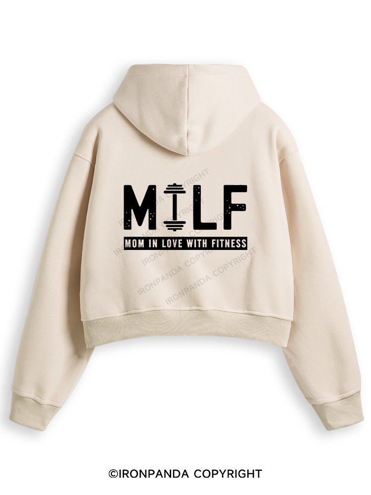 MILF MOM IN LOVE WITH FITNESS Fleece Crop Zip Up Hoodie