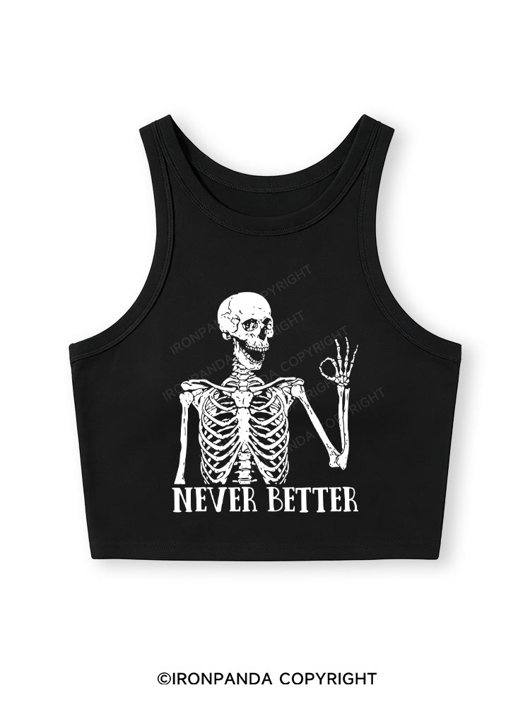 NEVER BETTER SKELETON Fitted Crop Tank Top