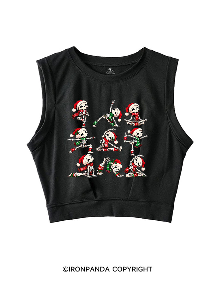 Yoga Skeleton Santa Hat Yogi SLEEVELESS CROP TOPS