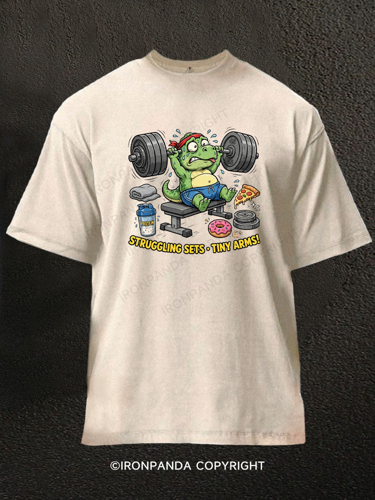 Funny T-Rex Struggling Sets Tiny Arms Washed Gym Shirt