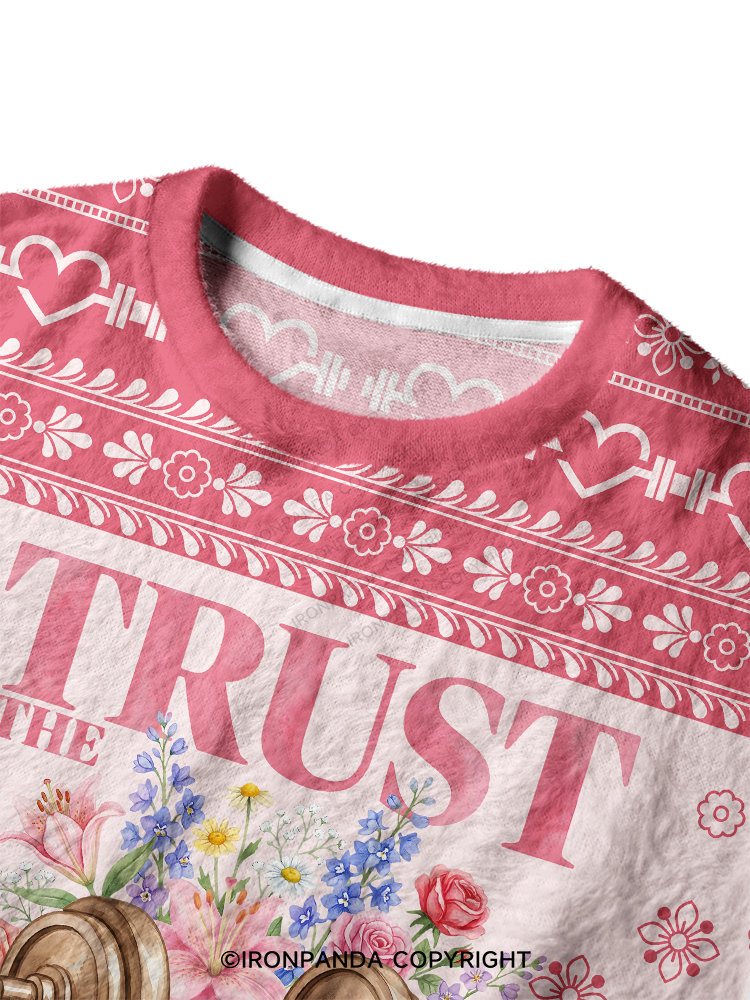 TRUST THE PROCESS Dumbbell Ugly Fuzzy Fleece Sweater