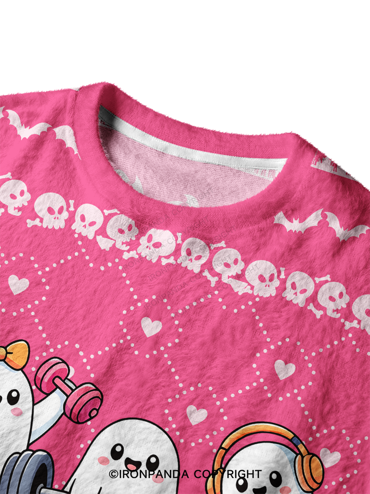 WEIGHTLIFTING SPOOKY FUNNY GYM Ugly Fuzzy Fleece Sweater