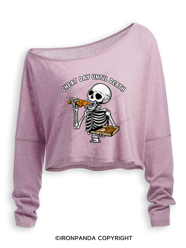 CHEAT DAY UNTIL DEATH Off Shoulder Long Sleeve Crop Top