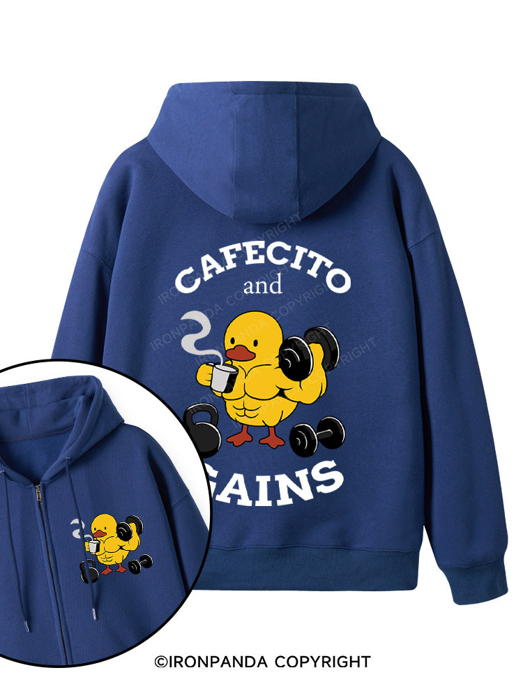 CAFECITO AND GAINS Double-Sided Printed Fleece Zip Up Hoodie