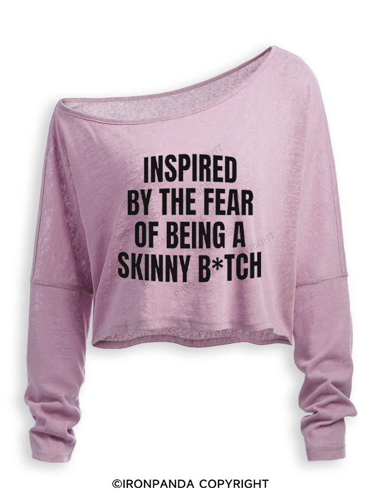 Inspired By The Fear Of Being A Skinny B*tch Off Shoulder Long Sleeve Crop Top