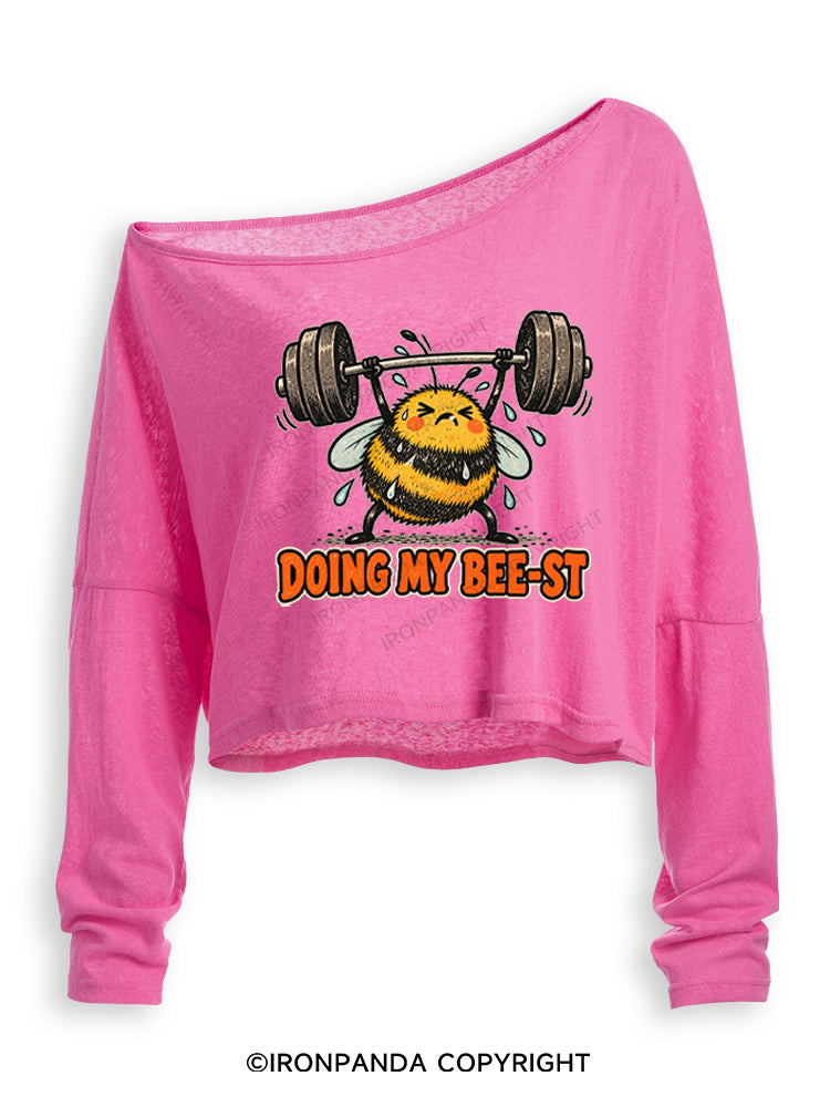 DOING MY BEE-ST Off Shoulder Long Sleeve Crop Top