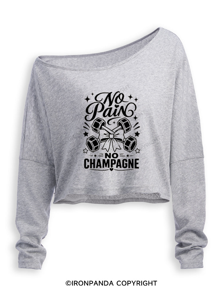 NO PAIN NO CHAMPAGNE Off Shoulder Long Sleeve Crop Top