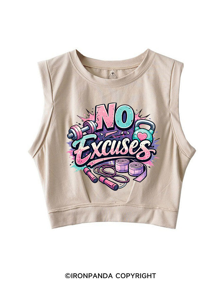 NO EXCUSES FUNNY FITNESS SLEEVELESS CROP TOPS
