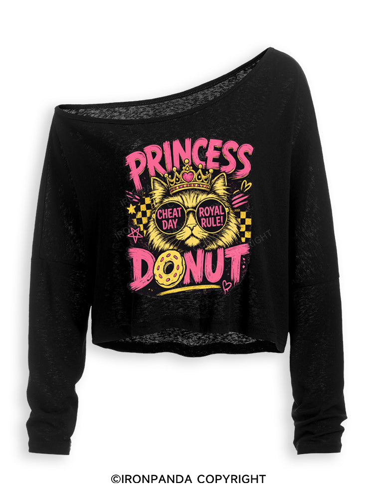 PRINCESS DONUT CHEAT DAT ROYAL RULE Off Shoulder Long Sleeve Crop Top