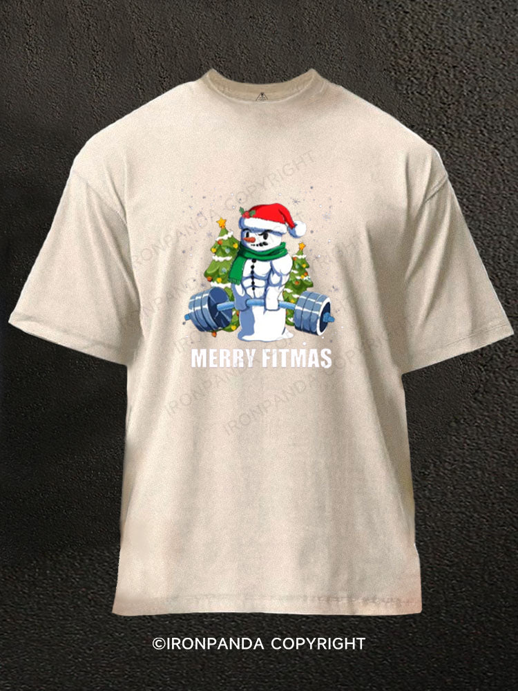 Merry Fitmas snowman Washed Gym Shirt