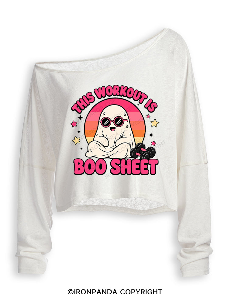 THIS WORKOUT IS BOO SHEET FUNNY GHOST Off Shoulder Long Sleeve Crop Top