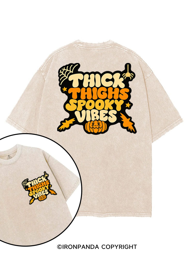 THICK THIGHS SPOOKY VIBES PUMPKIN HALLOWEEN printed Gym Shirt