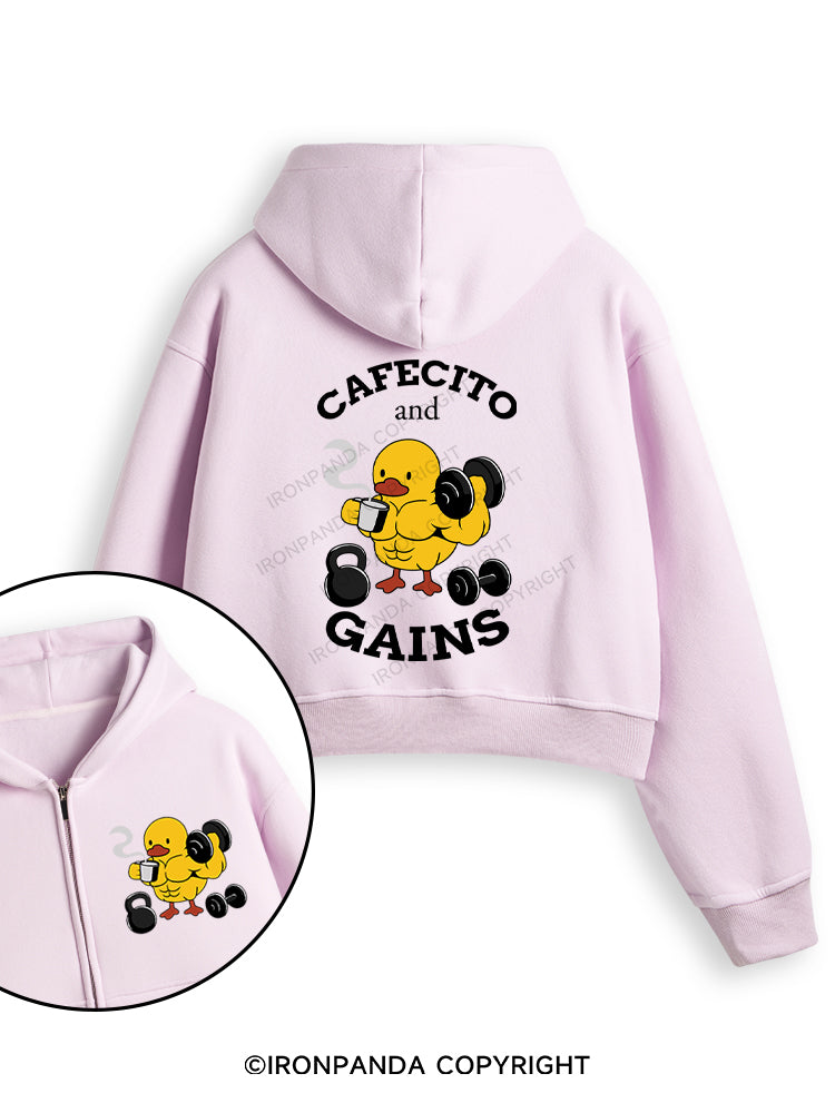 CAFECITO AND GAINS Fleece Crop Zip Up Hoodie