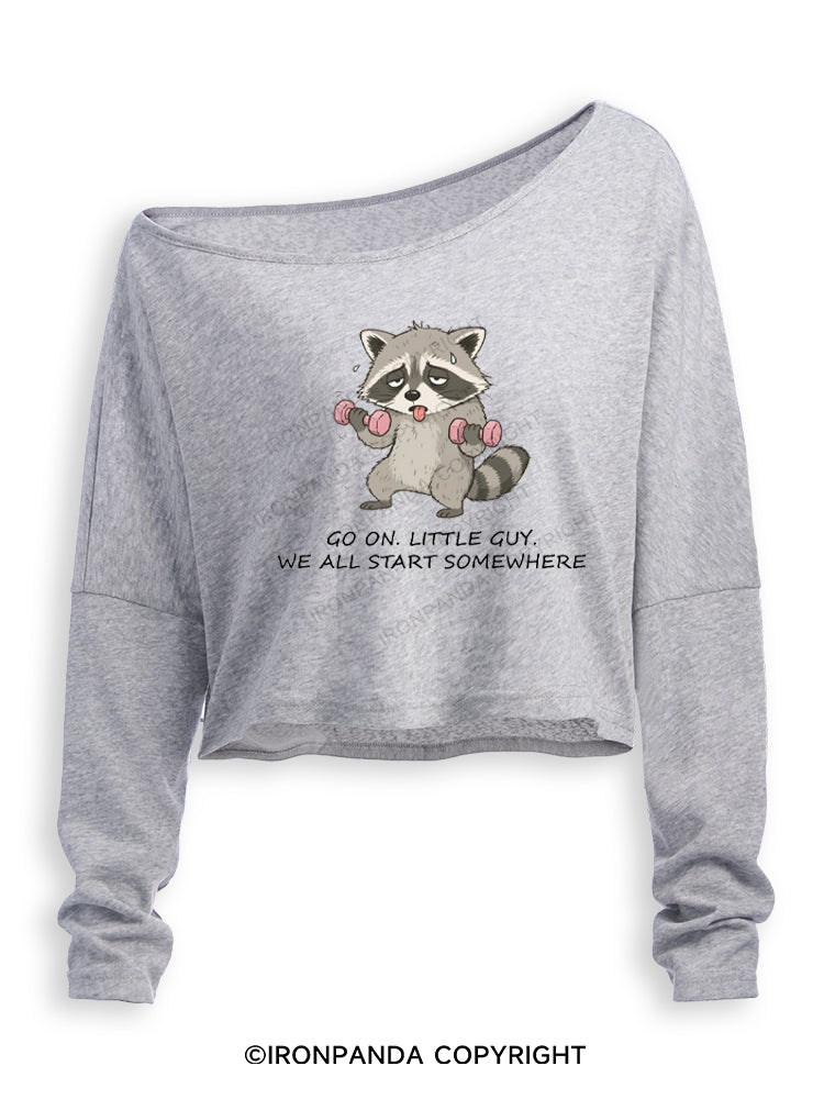 Go On Little Guy We All Start Somewhere Off Shoulder Long Sleeve Crop Top
