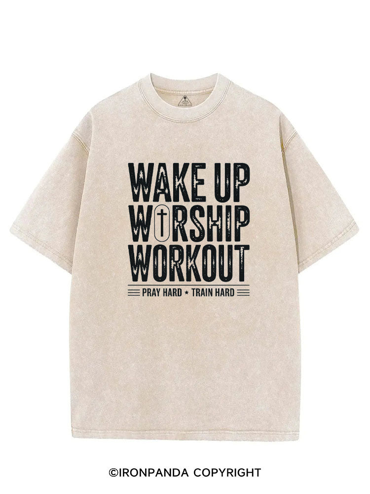 Wake Up Worship Workout Pray Hard Train Hard VINTAGE GYM SHIRT