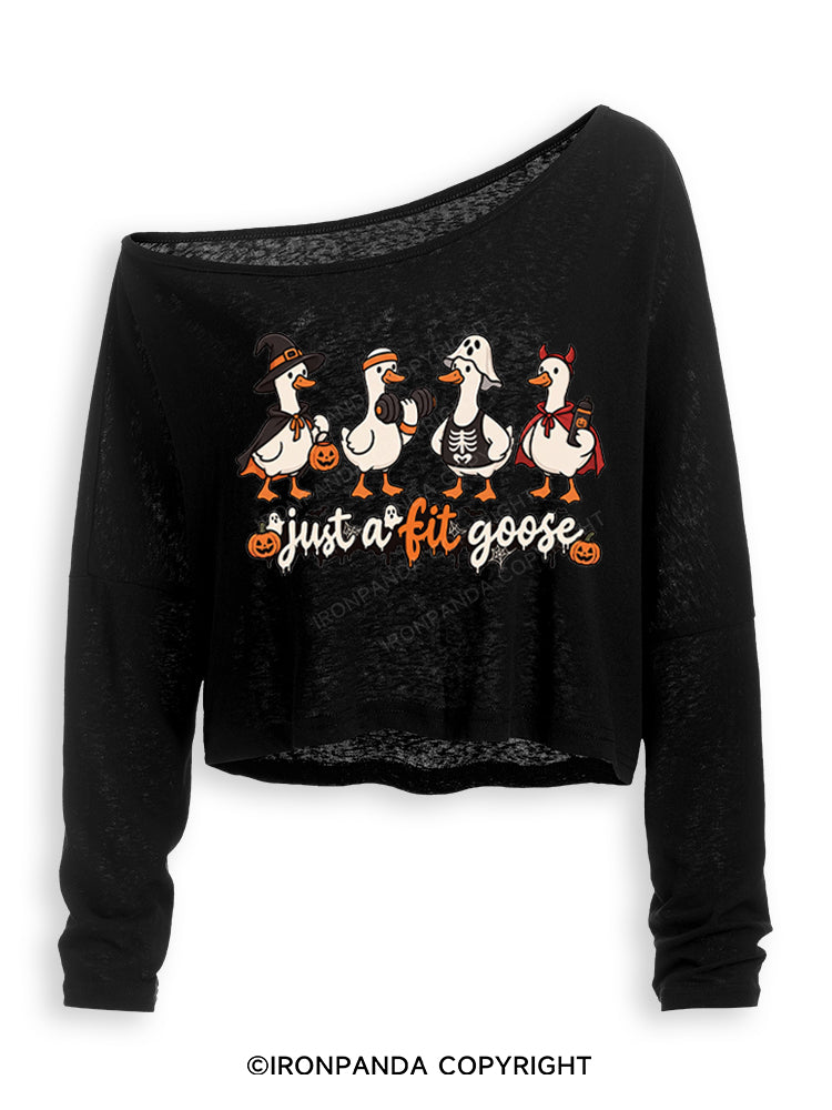 Just a Fit Goose Cute Goose Workout Off Shoulder Long Sleeve Crop Top