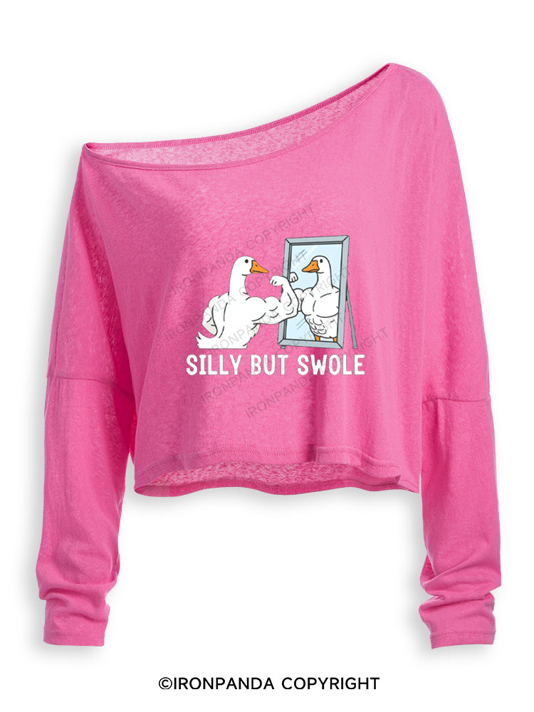 Silly But Swole Muscular Duck Off Shoulder Long Sleeve Crop Top