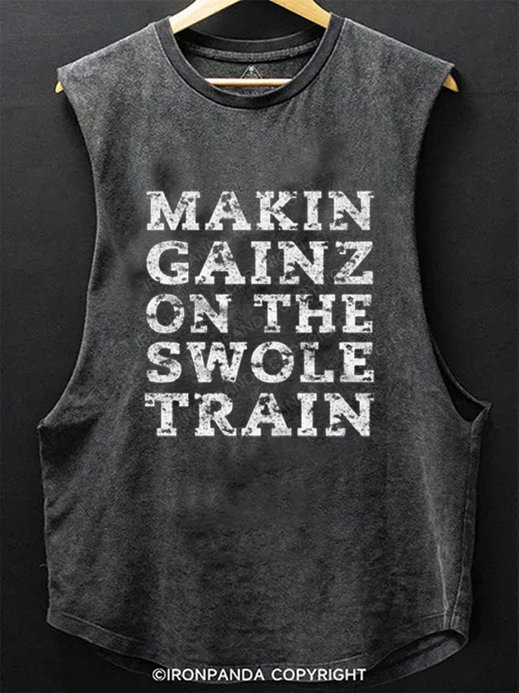 Makin Gainz on the Swole Train Scoop Bottom Cotton Tank