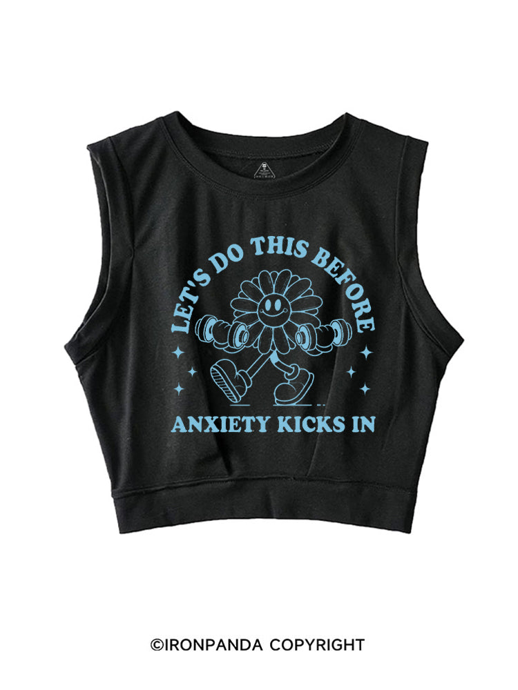 LET'S DO THIS BEFORE ANXIETY KICKS IN GYM SUNFLOWER SLEEVELESS CROP TOPS