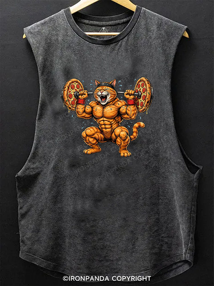 Pizza Squat Funny Buff Cat Scoop Bottom Cotton Tank