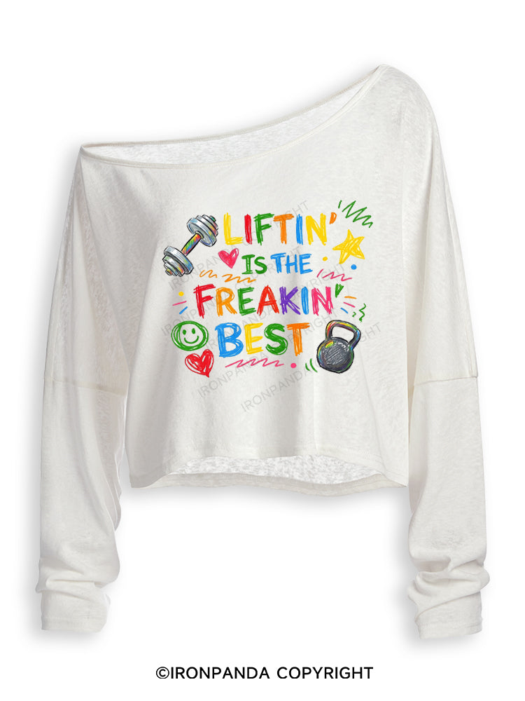 LIFTIN' IS THE FREAKIN' BEST Off Shoulder Long Sleeve Crop Top