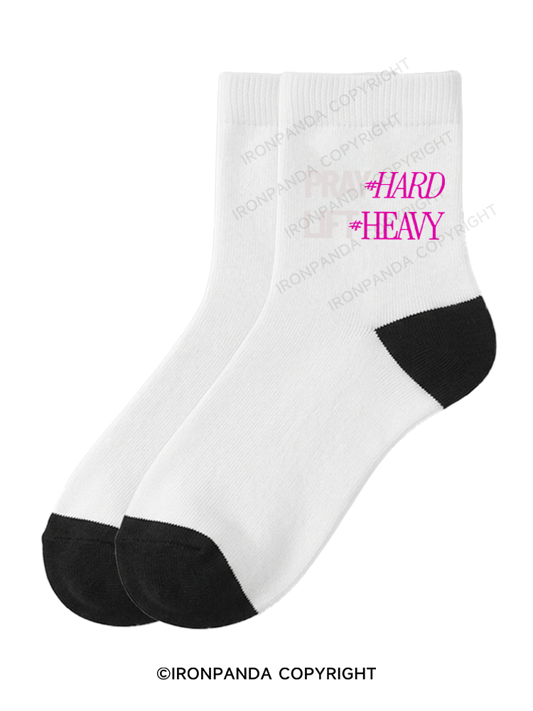PRAY HARD # LIFT HEAVY GYM Crew Socks
