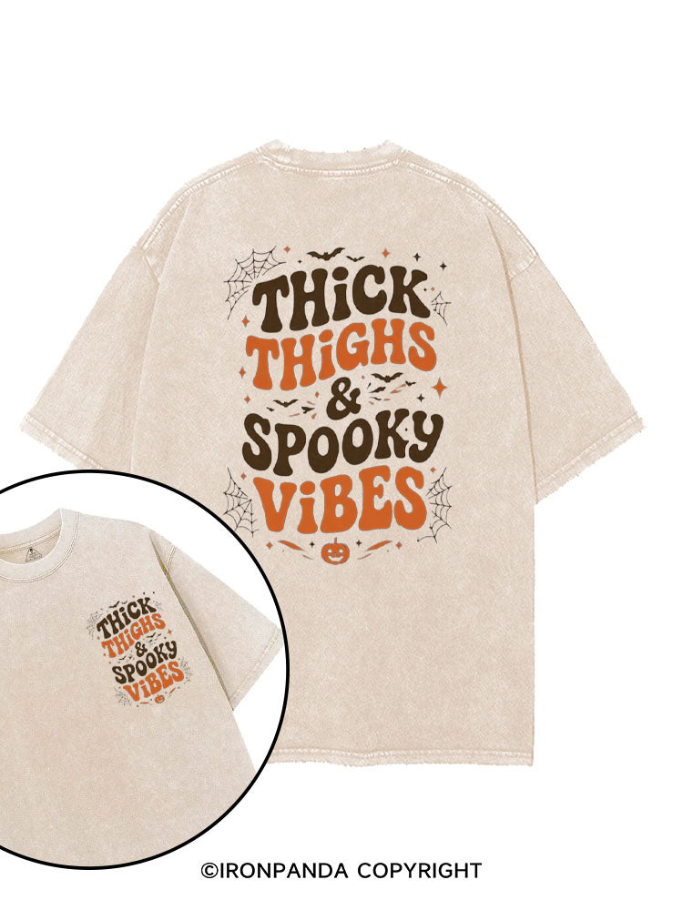 Thick Thighs And Spooky Vibes Skeleton Halloween printed Gym Shirt