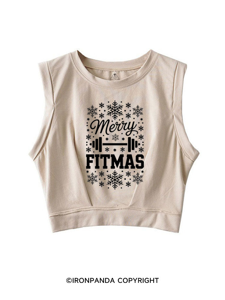 MERRY FITMAS MERRY CHRISTMAS SLEEVELESS CROP TOPS