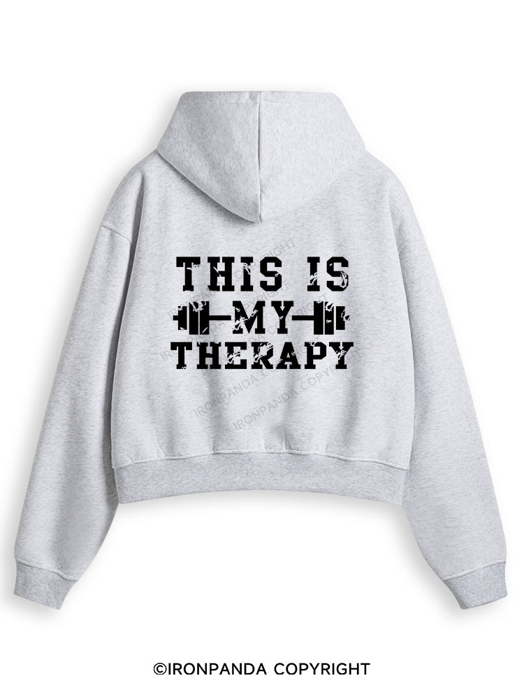THIS IS MY THERAPY Fleece Crop Zip Up Hoodie