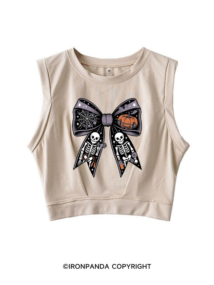 HALLOWEEN BOW SKELETON WORKOUT SLEEVELESS CROP TOPS