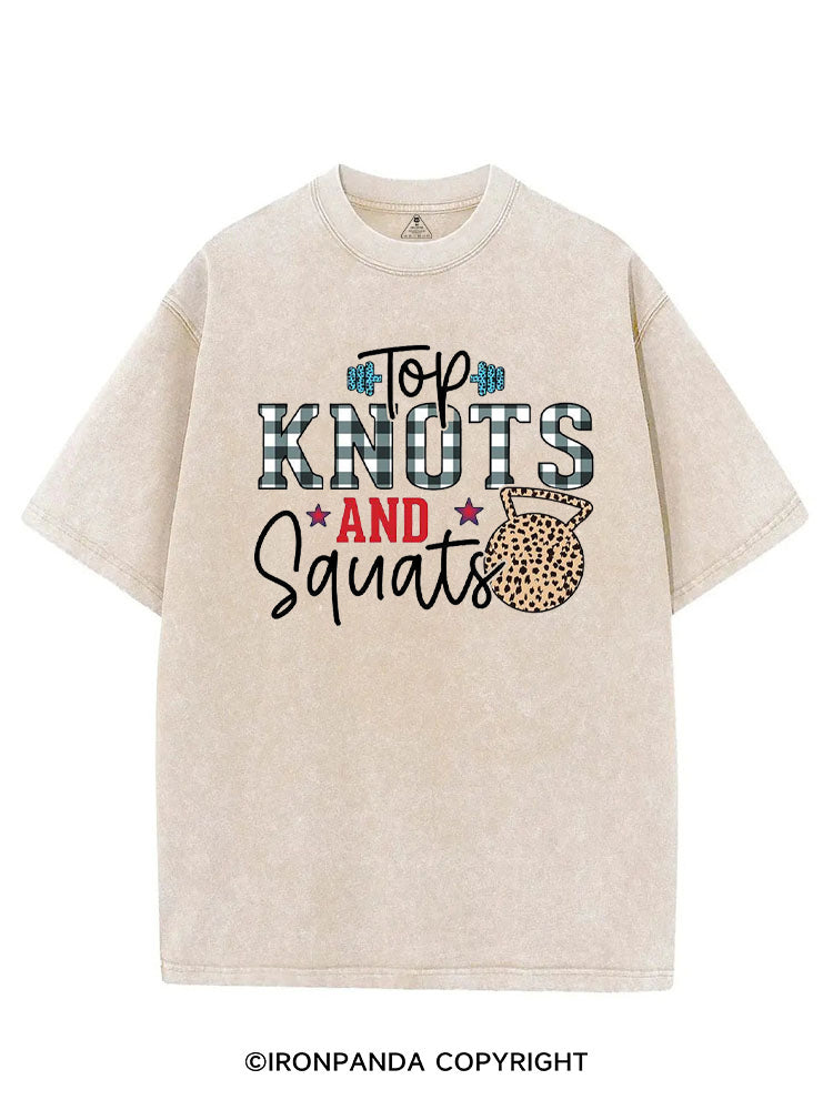 TOP KNOTS AND SQUATS FUNNY GYM VINTAGE GYM SHIRT