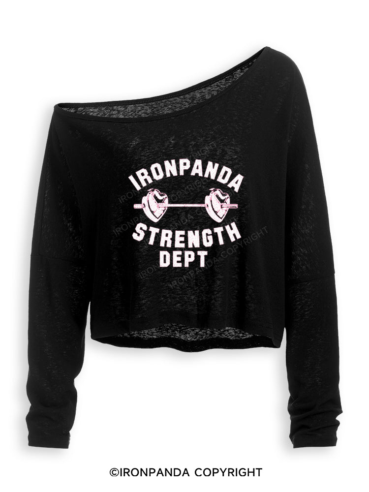 IRONPANDA STRENGTH DEPT Off Shoulder Long Sleeve Crop Top