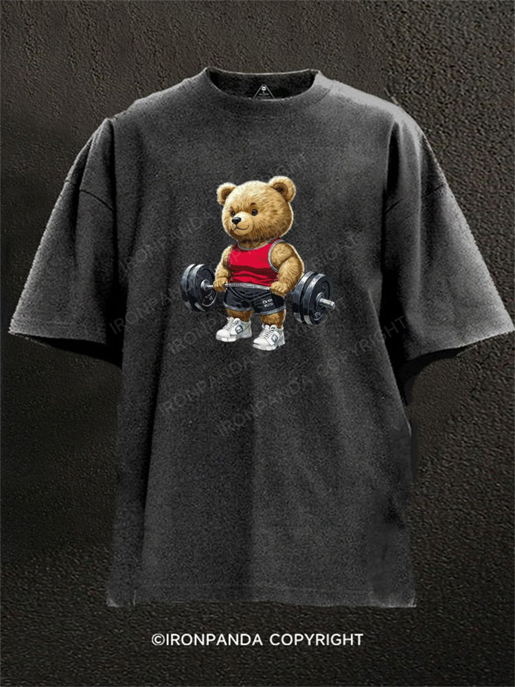 Funny Weightlifting Bear Washed Gym Shirt