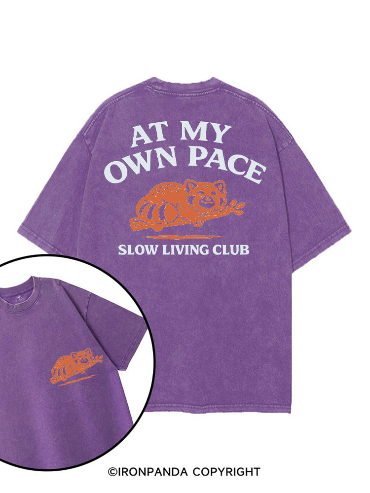 AT MY OWN PACE SLOW LIVING CLUB RACCOON printed Gym Shirt