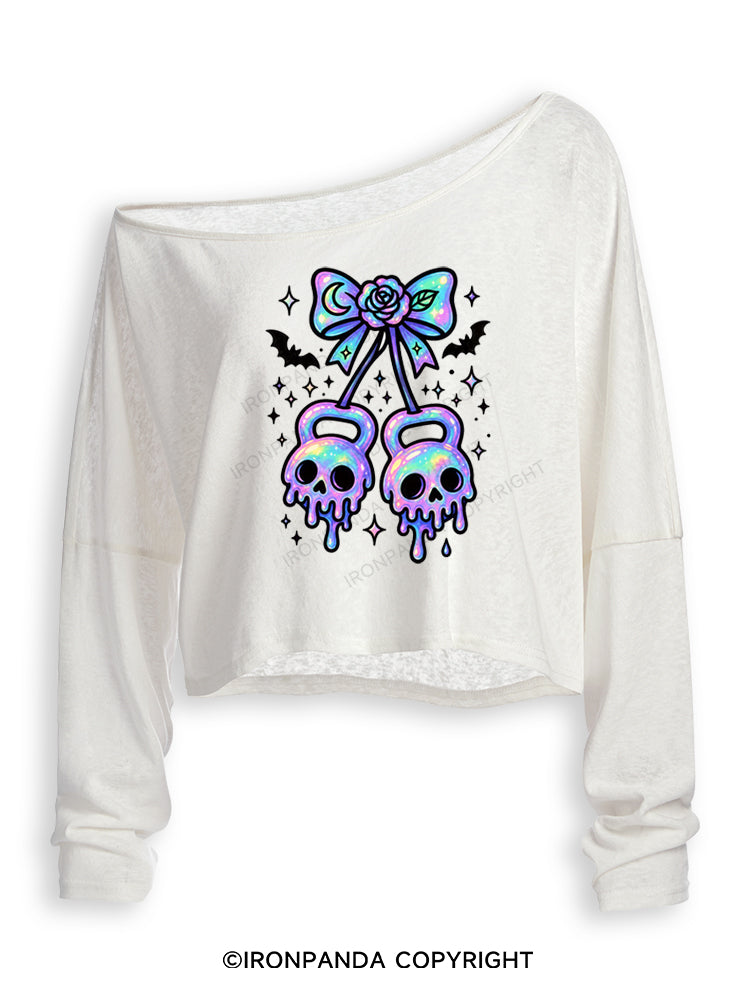 GHOST DRIP KETTLEBELLS Off Shoulder Long Sleeve Crop Top