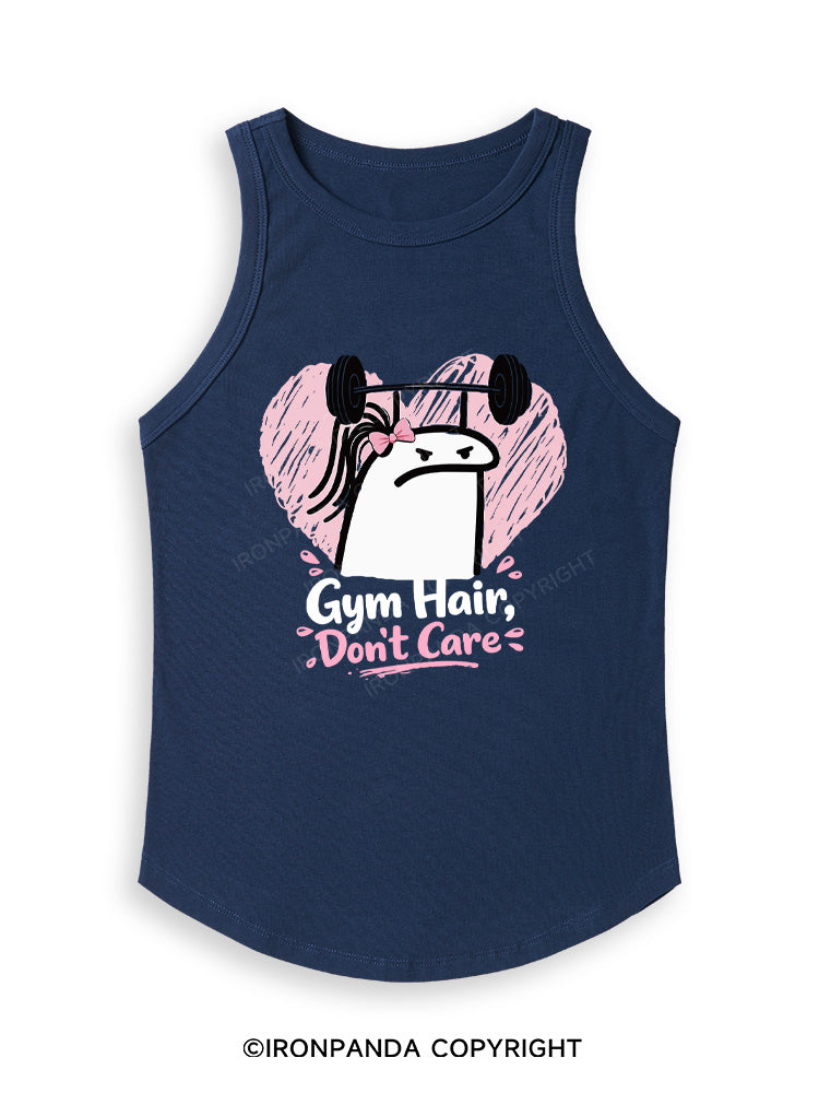 Gym Hair Don't Care Funny Gym Fitted Tank Top