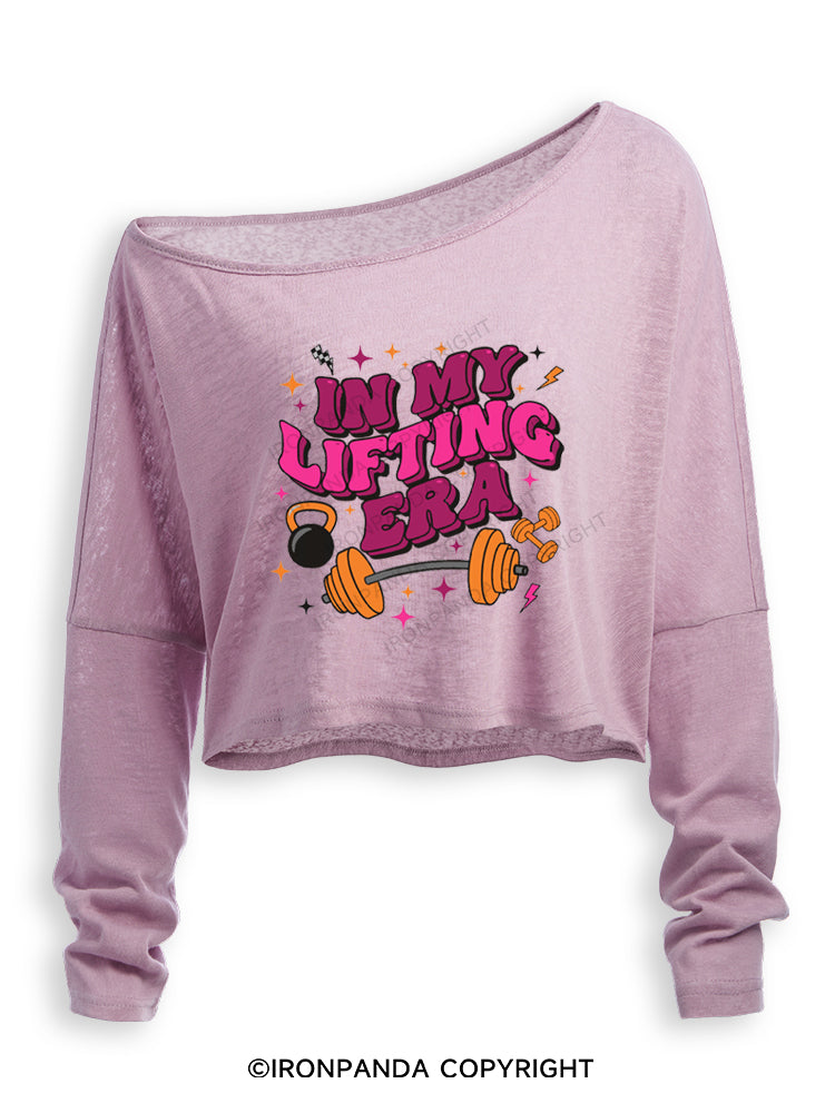 IN MY LIFTING ERA FITNESS GYM Off Shoulder Long Sleeve Crop Top