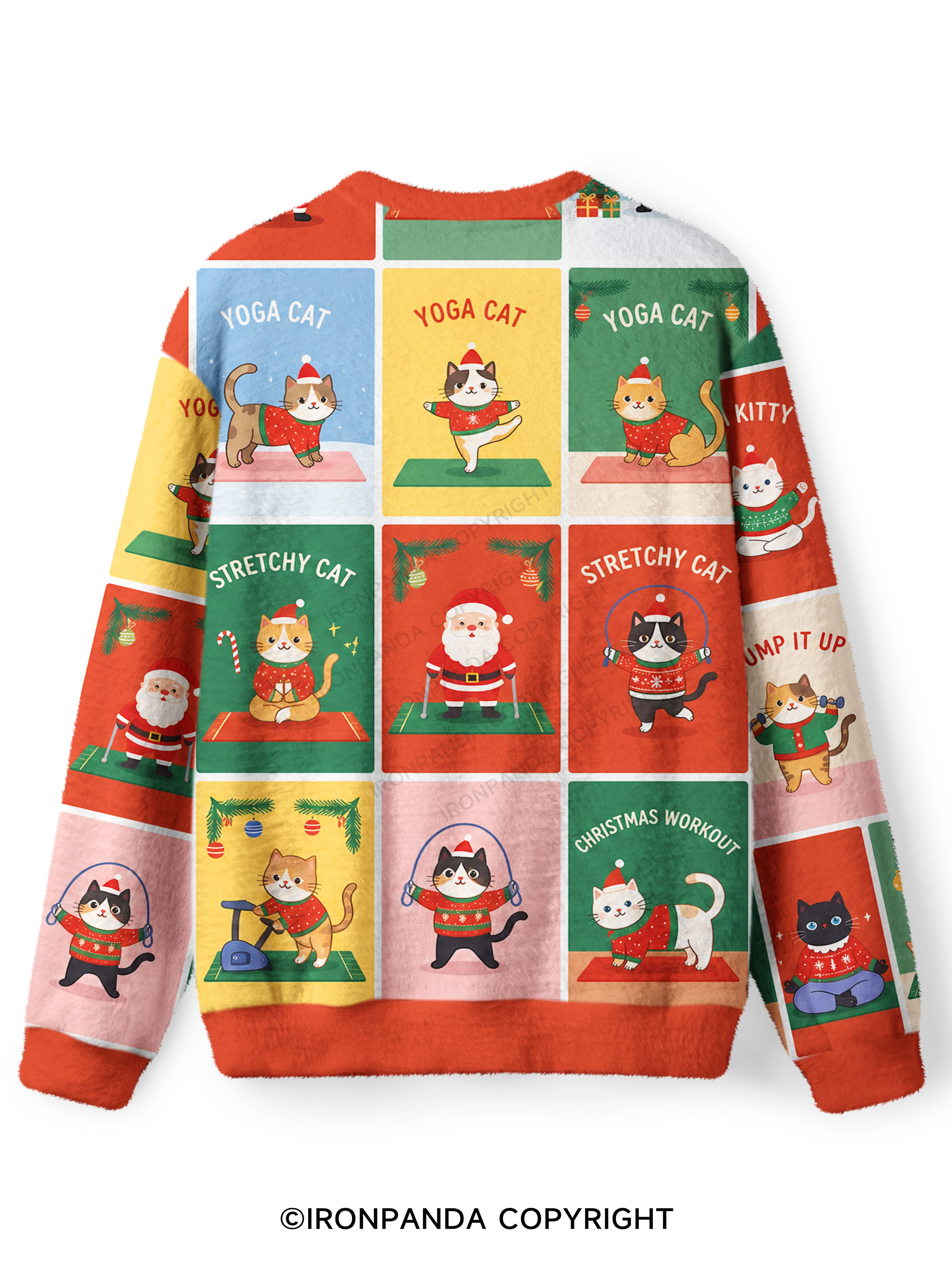 Santa Gym Cats Bundle Ugly Fuzzy Fleece Sweater