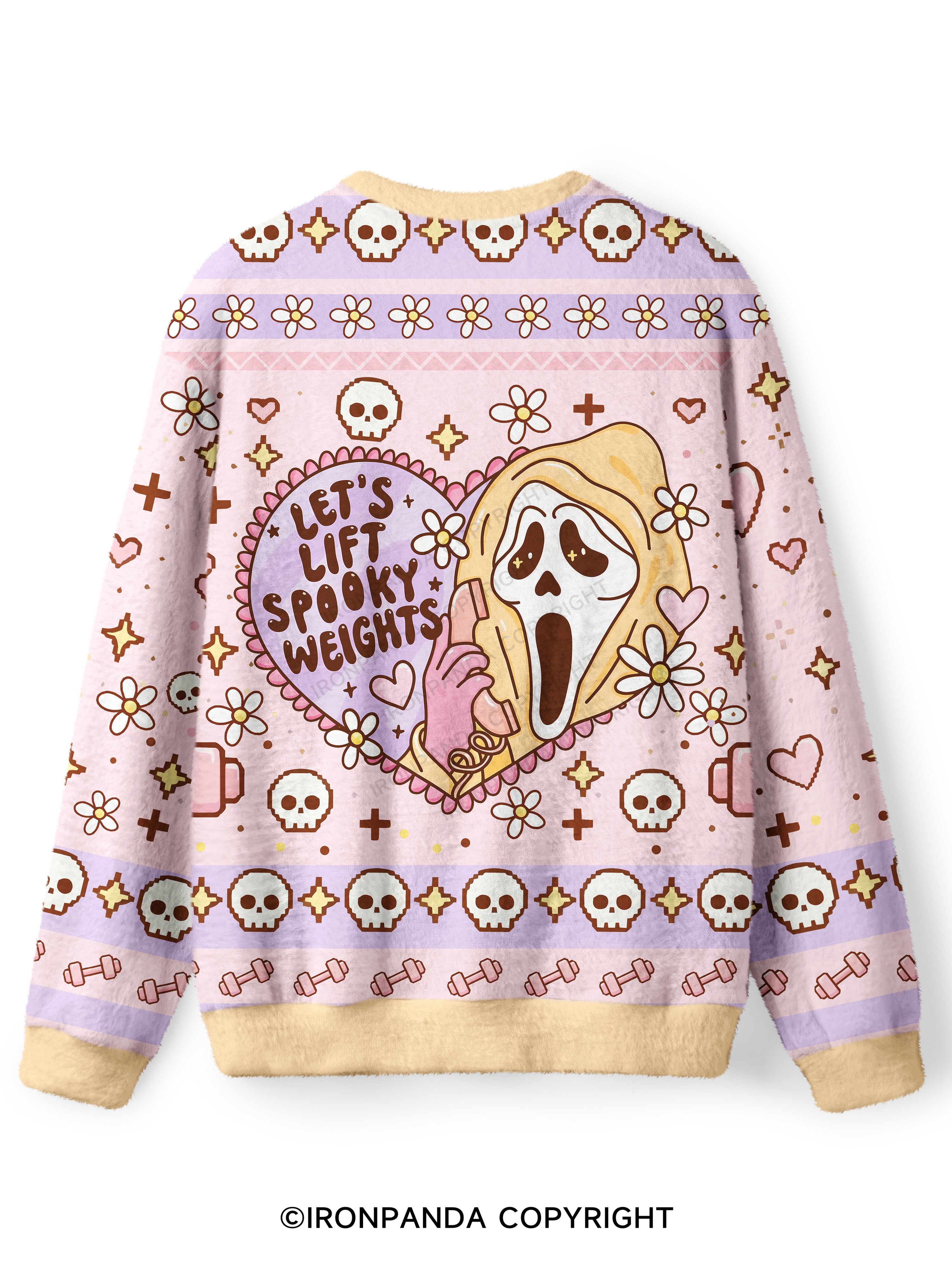 LET'S LIFT SPOOKY WEIGHTS Ugly Fuzzy Fleece Sweater