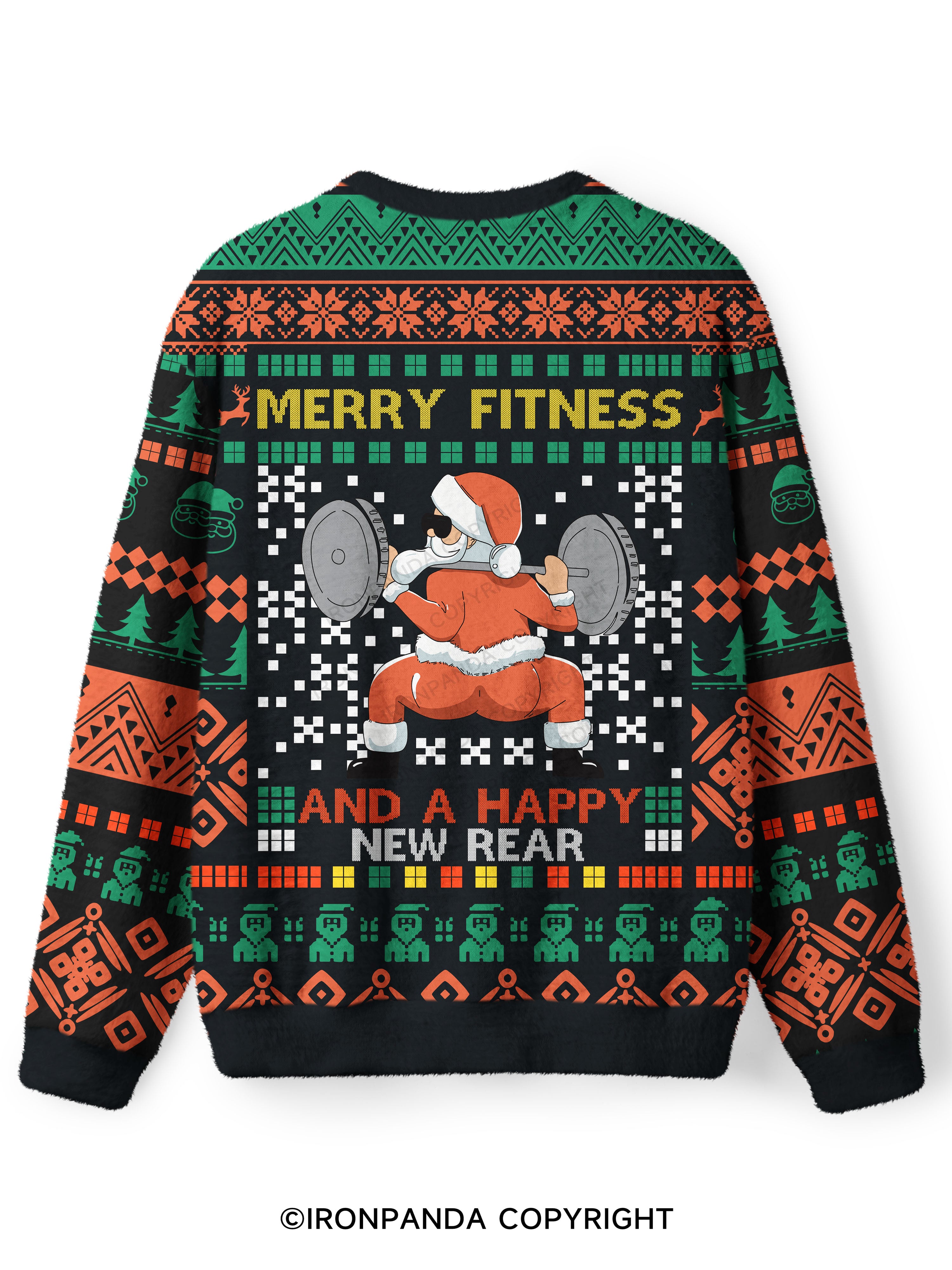 IRONPANDA MERRY FITNESS AND A HAPPY NEW REAR Ugly Fuzzy Fleece Sweater
