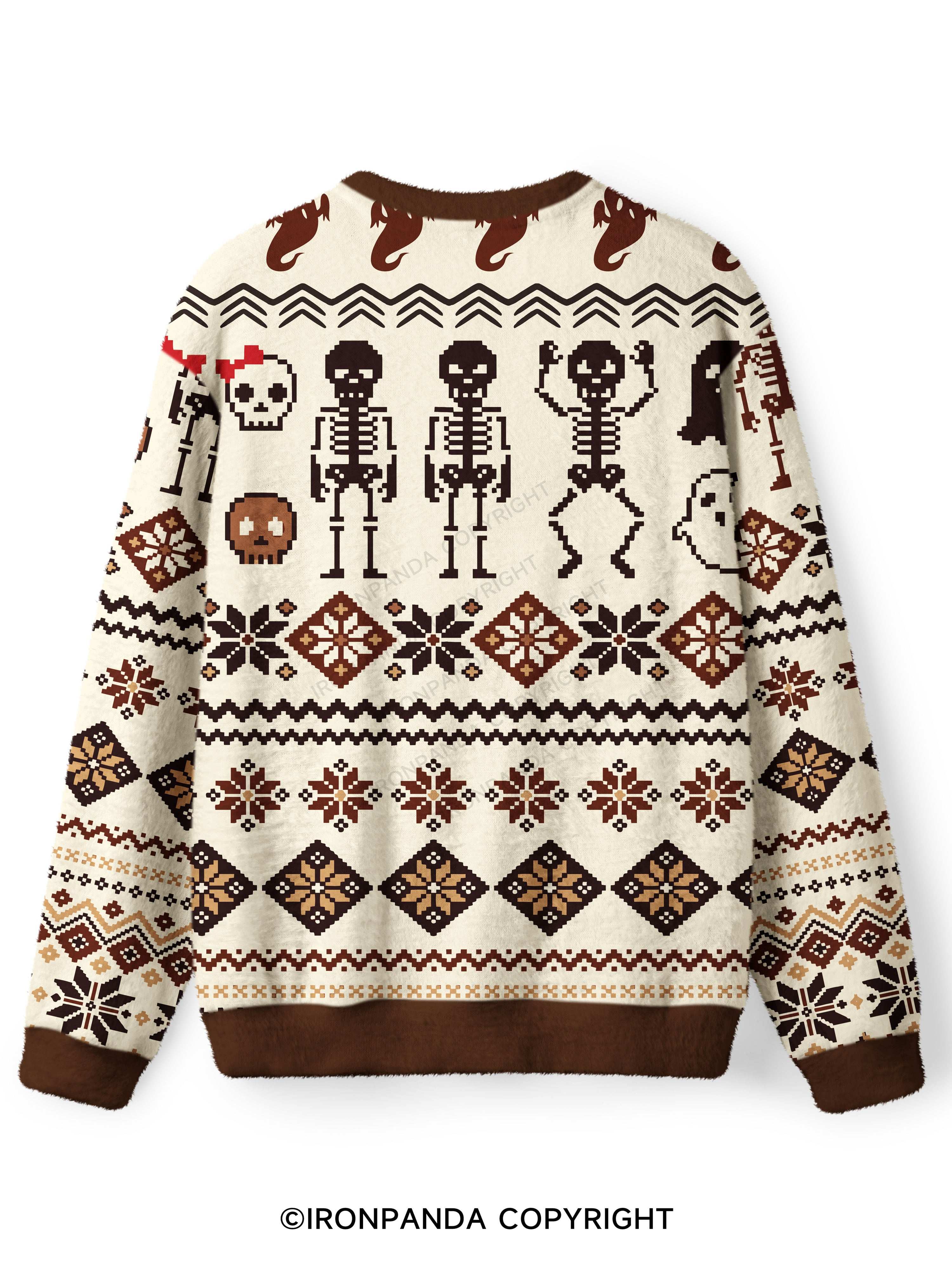 Ghost and Skeleton Workout Spooky Exercise Ugly Fuzzy Fleece Sweater