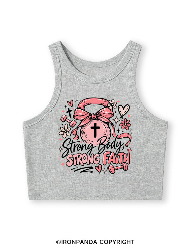 STRONG BODY, STRONG FAITH JESUS Fitted Crop Tank Top