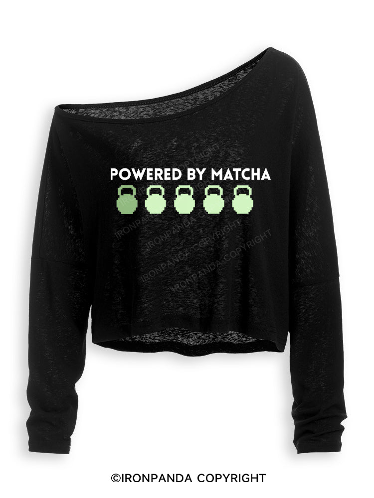 POWERED BY MATCHA GYM LOVER Off Shoulder Long Sleeve Crop Top
