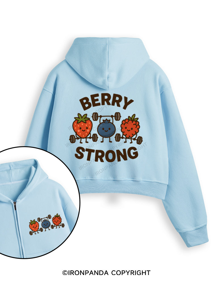 BERRY STRONG Fleece Crop Zip Up Hoodie