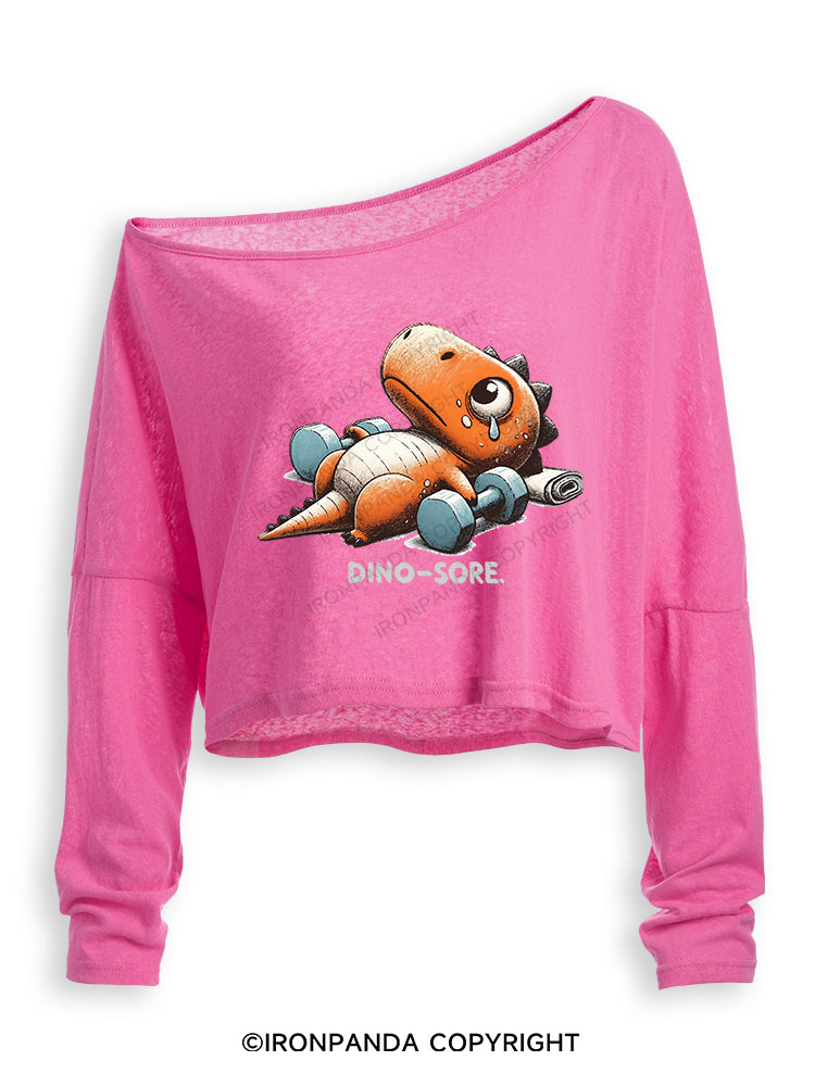 DINO-SORE AFTER WORKOUT Off Shoulder Long Sleeve Crop Top
