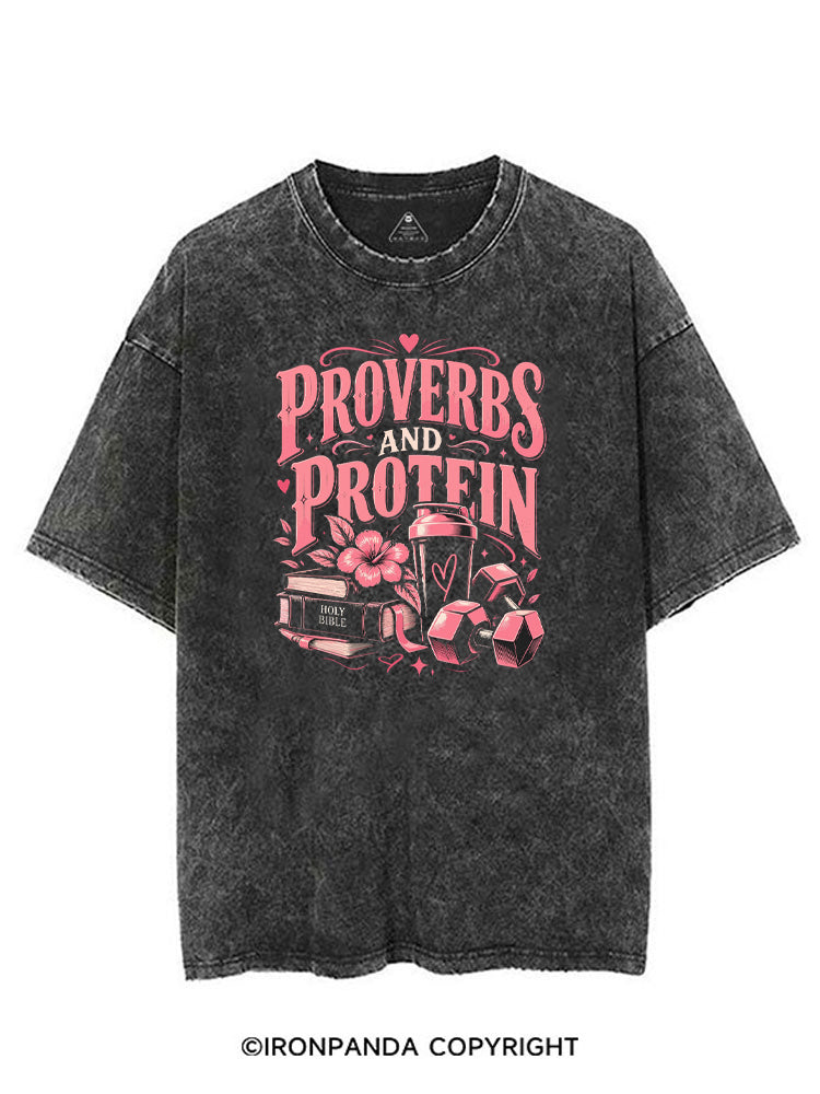 PROVERBS AND PROTEIN CHRISTIAN FITNESS VINTAGE GYM SHIRT