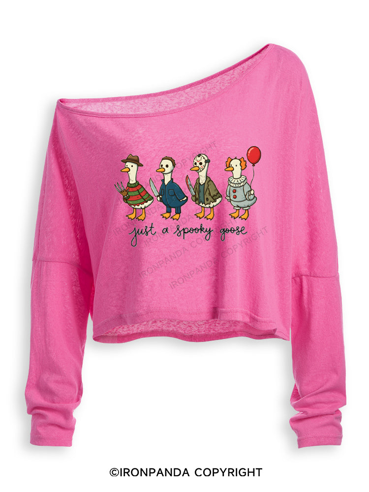 Spooky Goose just a spooky goose Off Shoulder Long Sleeve Crop Top