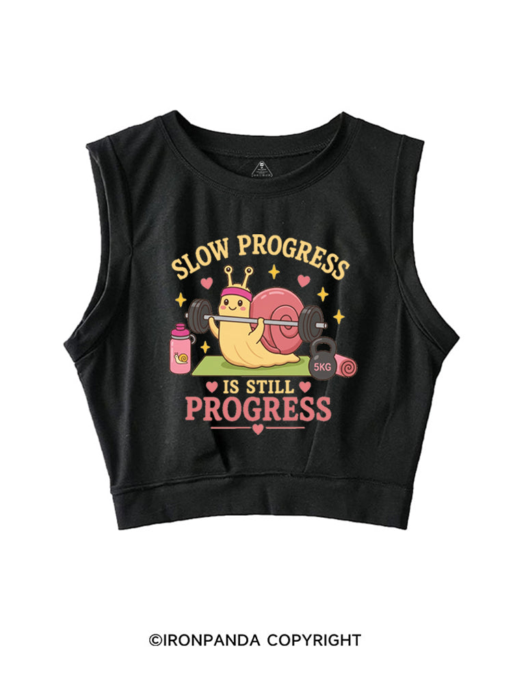 LOW PROGRESS IS STILL PROGRESS CUTE GYM SNAIL SLEEVELESS CROP TOPS