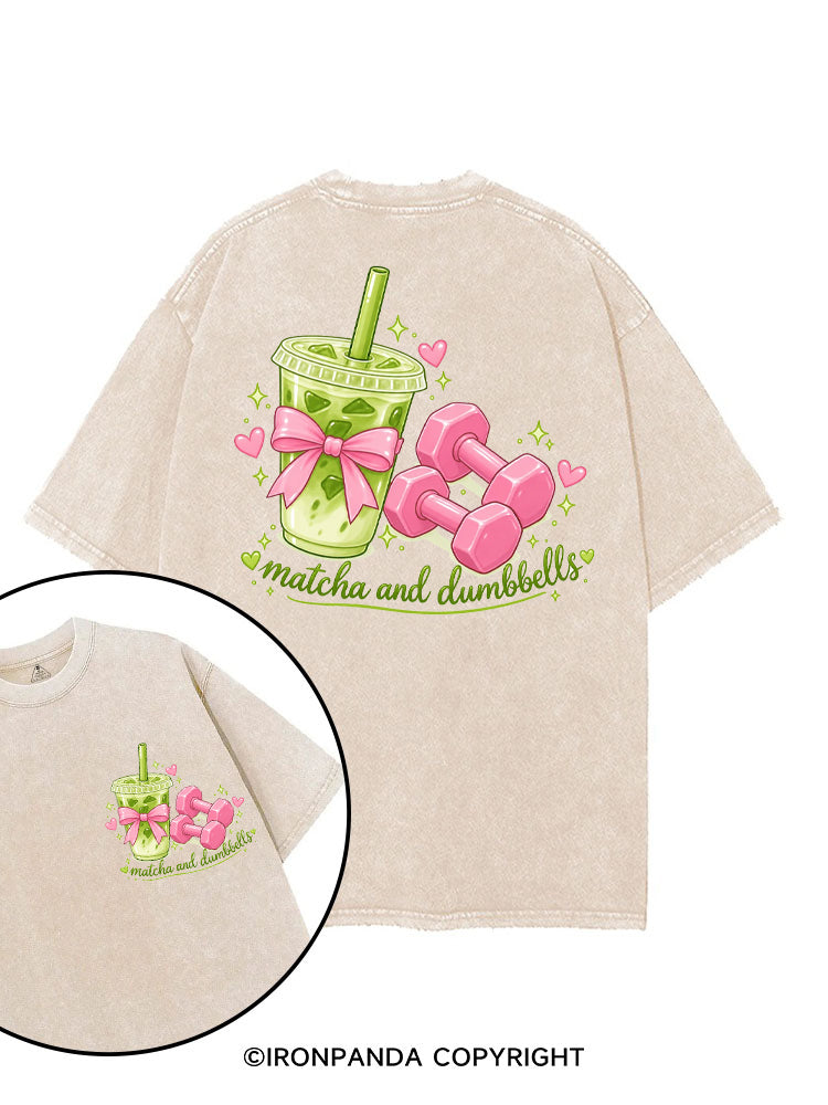 MATCHA AND DUMBBELL MATCHA LOVER printed Gym Shirt